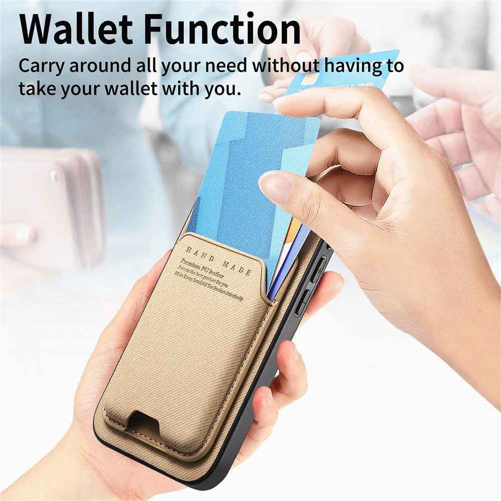 For Samsung Galaxy A57 5G Case Cloth Texture Leather + PC + TPU Phone Cover with Card Holder Kickstand - Khaki