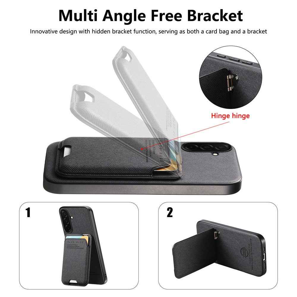 For Samsung Galaxy A57 5G Case Cloth Texture Leather + PC + TPU Phone Cover with Card Holder Kickstand - Black