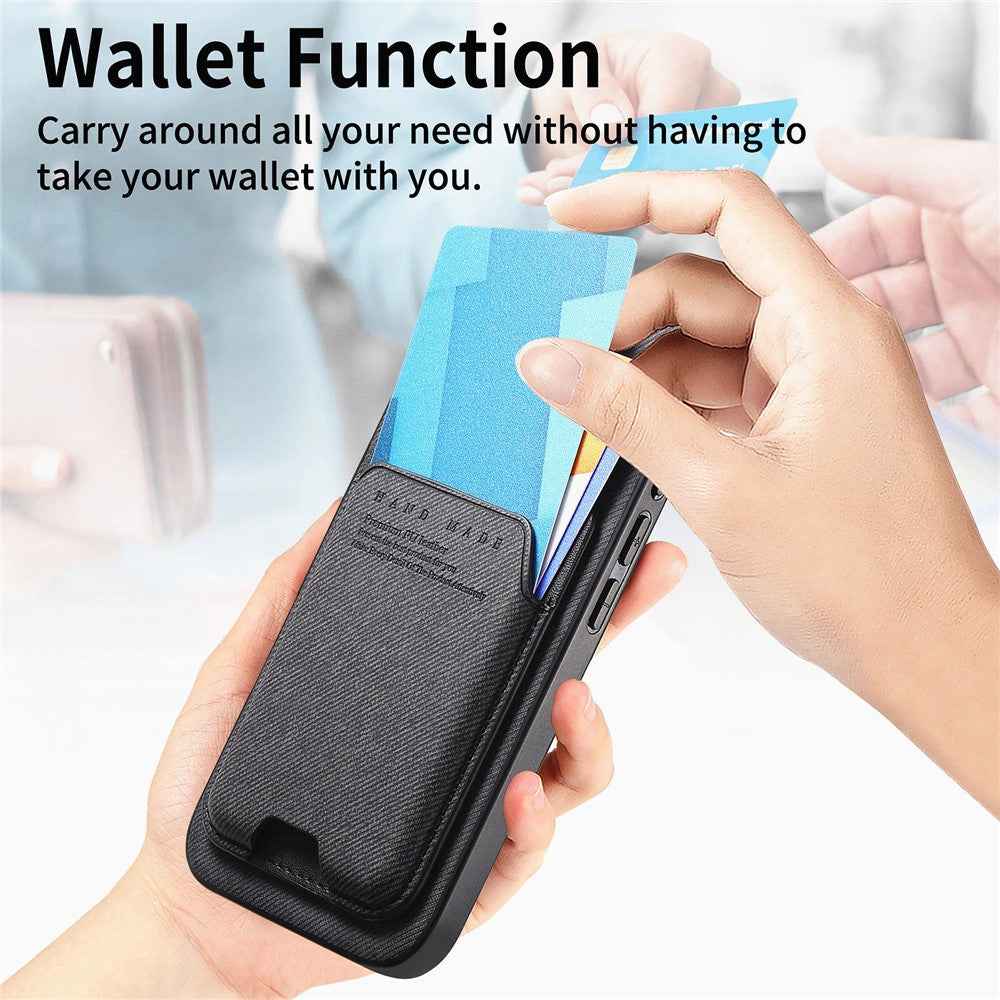 For Samsung Galaxy A57 5G Case Cloth Texture Leather + PC + TPU Phone Cover with Card Holder Kickstand - Black