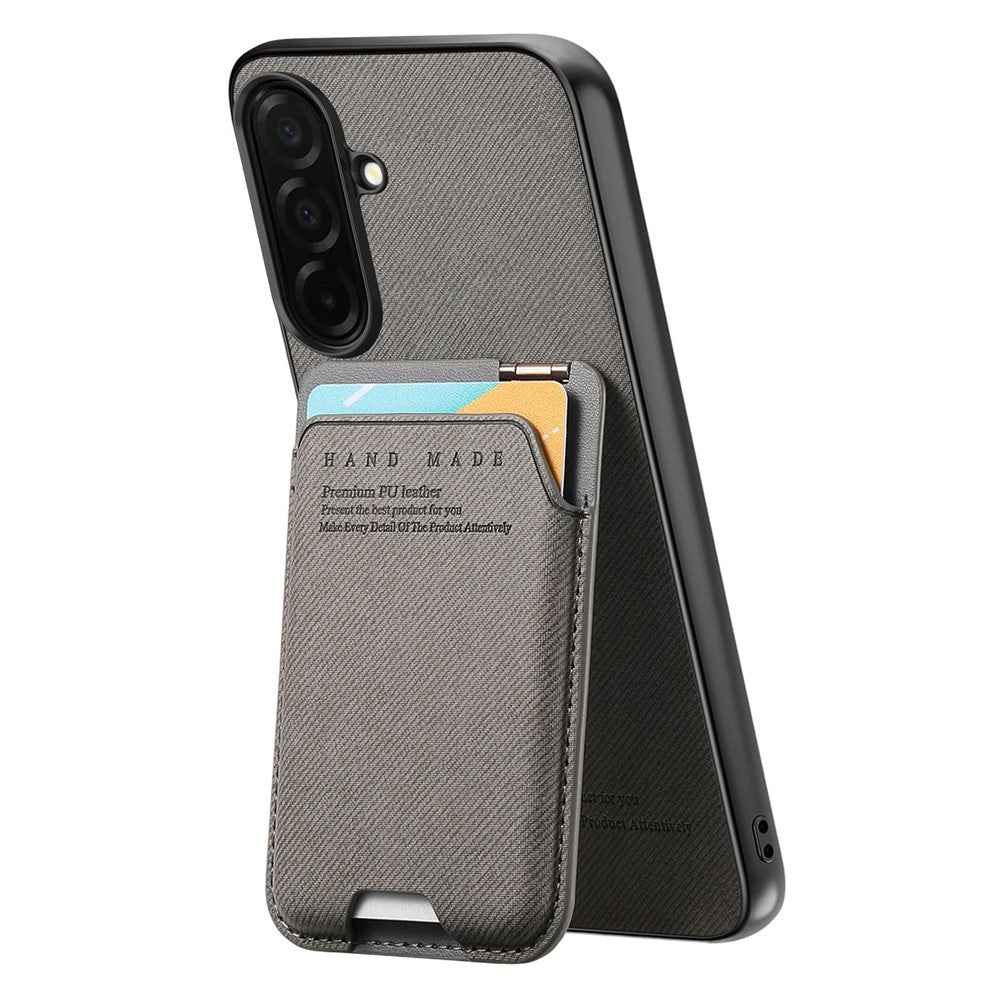 For Samsung Galaxy A57 5G Case Cloth Texture Leather + PC + TPU Phone Cover with Card Holder Kickstand - Grey