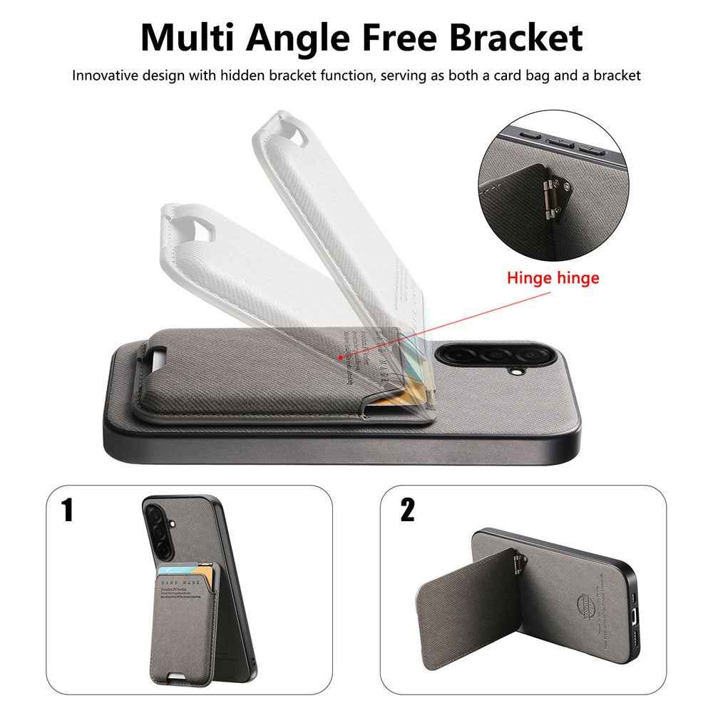 For Samsung Galaxy A57 5G Case Cloth Texture Leather + PC + TPU Phone Cover with Card Holder Kickstand - Grey
