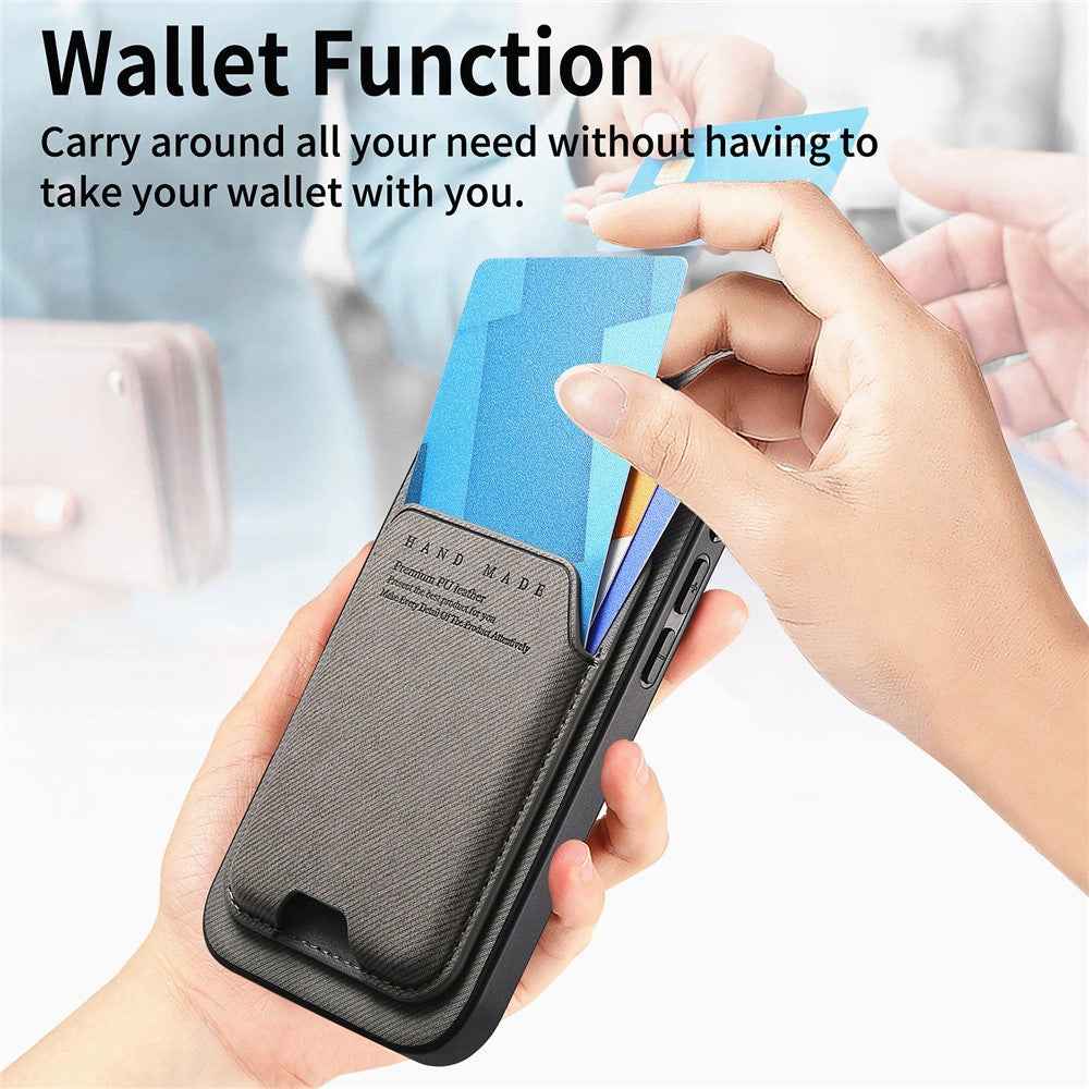 For Samsung Galaxy A57 5G Case Cloth Texture Leather + PC + TPU Phone Cover with Card Holder Kickstand - Grey