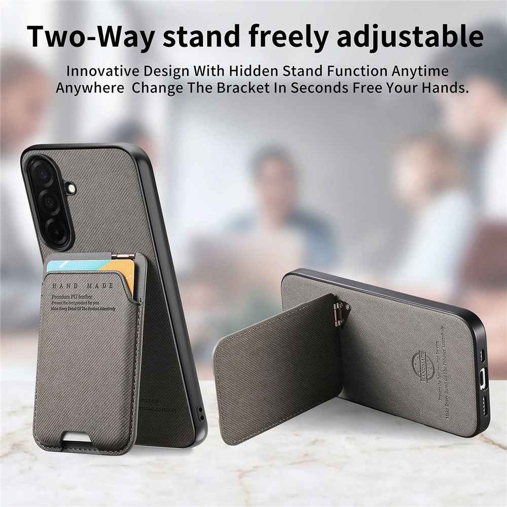 For Samsung Galaxy A57 5G Case Cloth Texture Leather + PC + TPU Phone Cover with Card Holder Kickstand - Grey