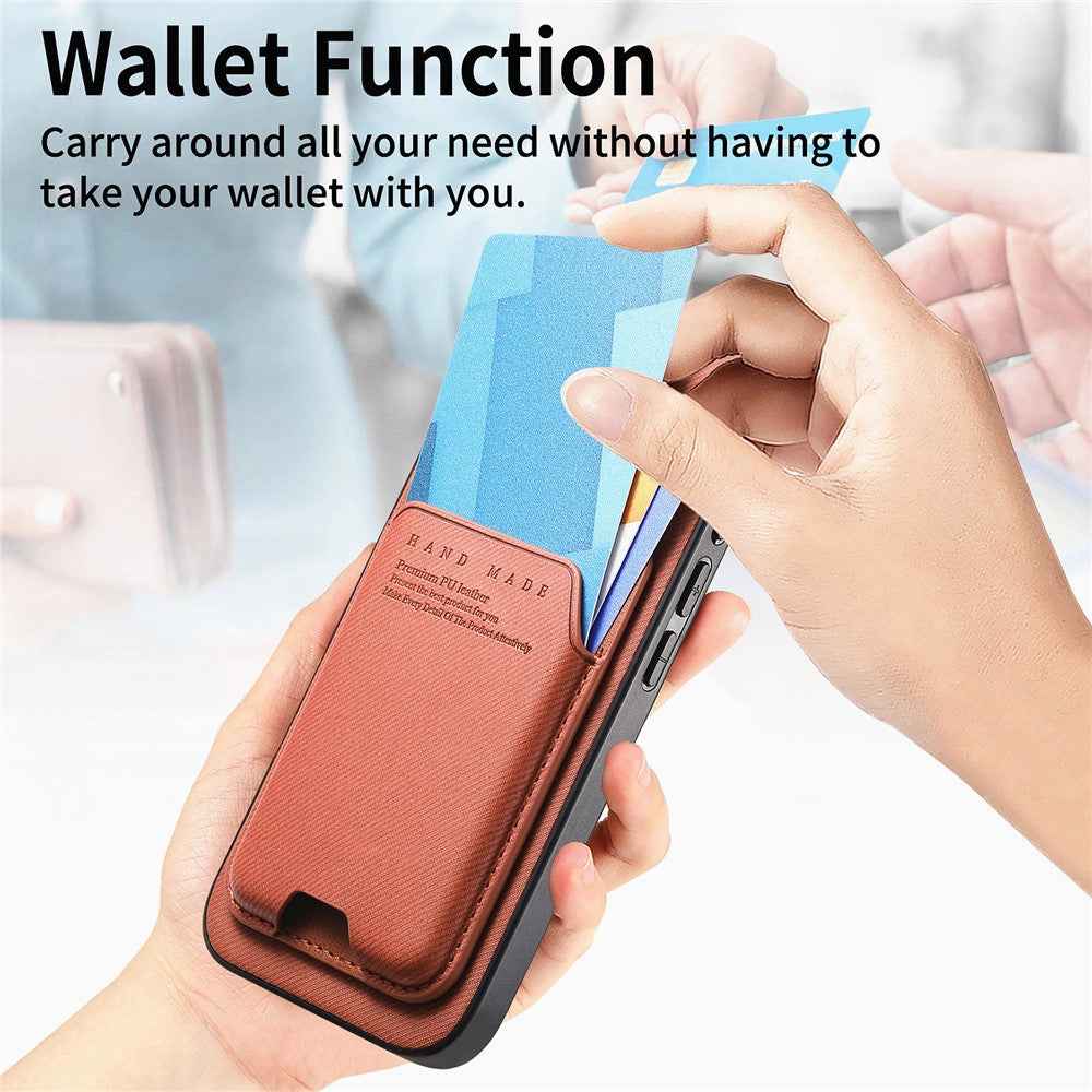 For Samsung Galaxy A57 5G Case Cloth Texture Leather + PC + TPU Phone Cover with Card Holder Kickstand - Brown
