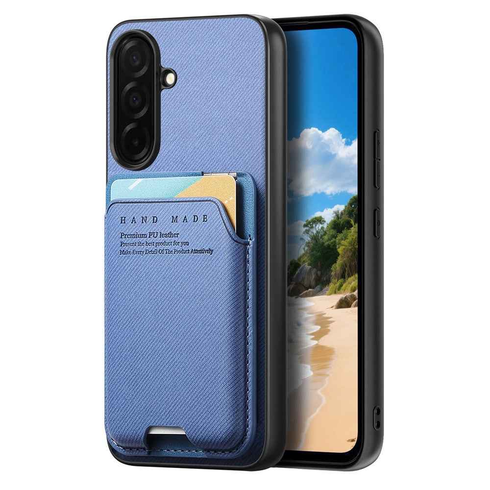 For Samsung Galaxy A57 5G Case Cloth Texture Leather + PC + TPU Phone Cover with Card Holder Kickstand - Blue