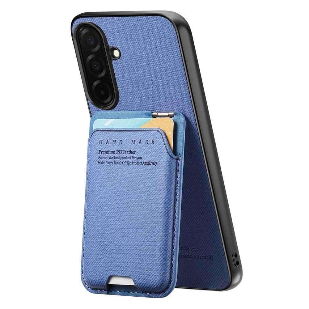 For Samsung Galaxy A57 5G Case Cloth Texture Leather + PC + TPU Phone Cover with Card Holder Kickstand - Blue