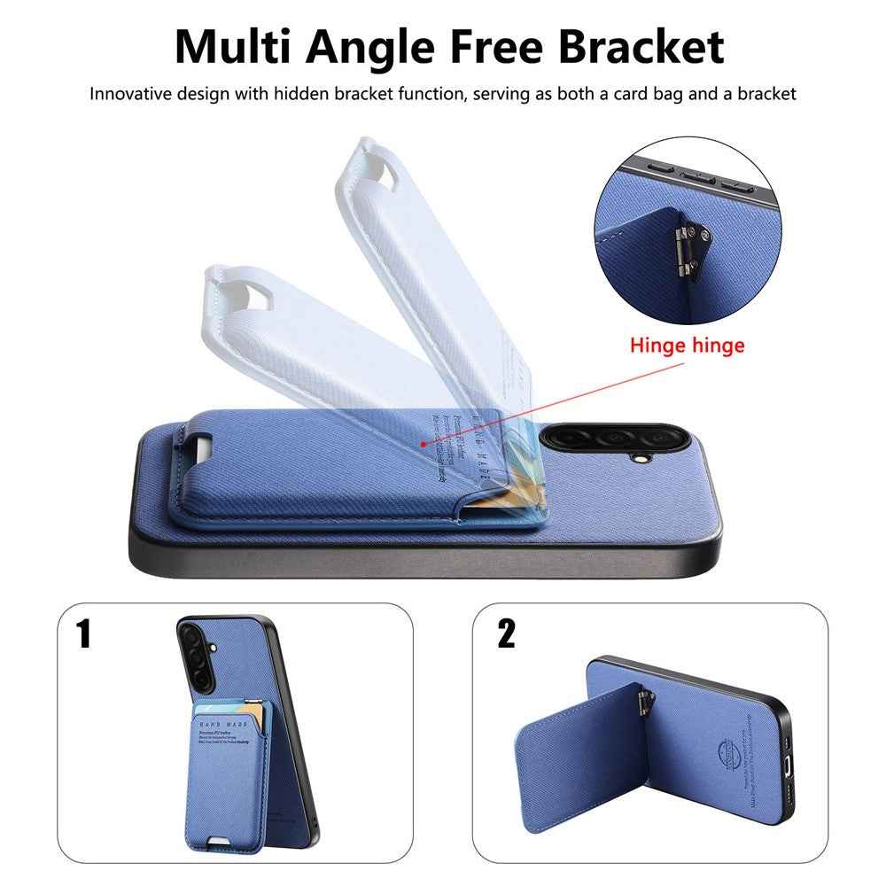 For Samsung Galaxy A57 5G Case Cloth Texture Leather + PC + TPU Phone Cover with Card Holder Kickstand - Blue