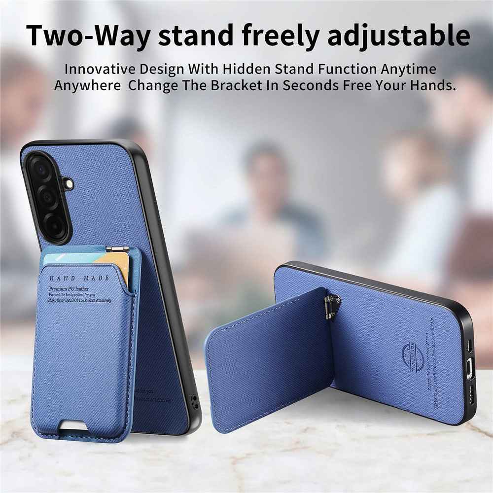 For Samsung Galaxy A57 5G Case Cloth Texture Leather + PC + TPU Phone Cover with Card Holder Kickstand - Blue