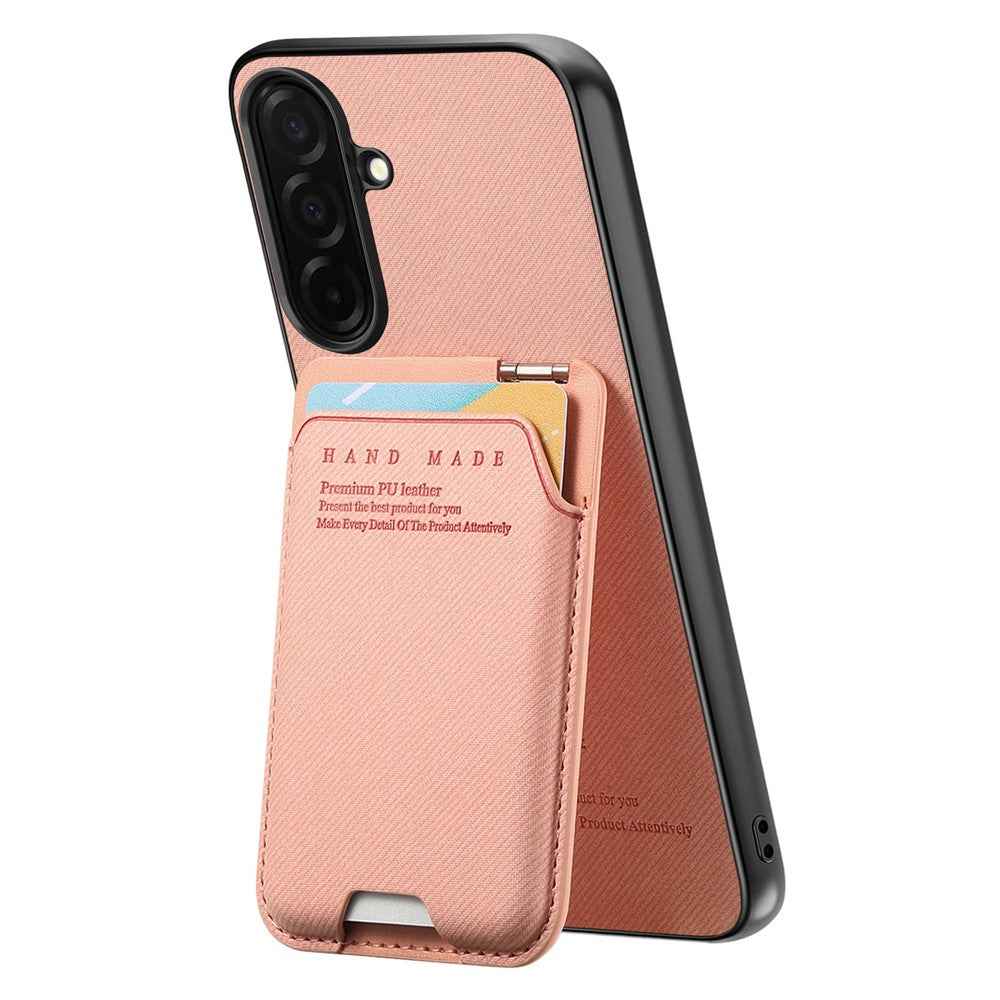 For Samsung Galaxy A57 5G Case Cloth Texture Leather + PC + TPU Phone Cover with Card Holder Kickstand - Pink