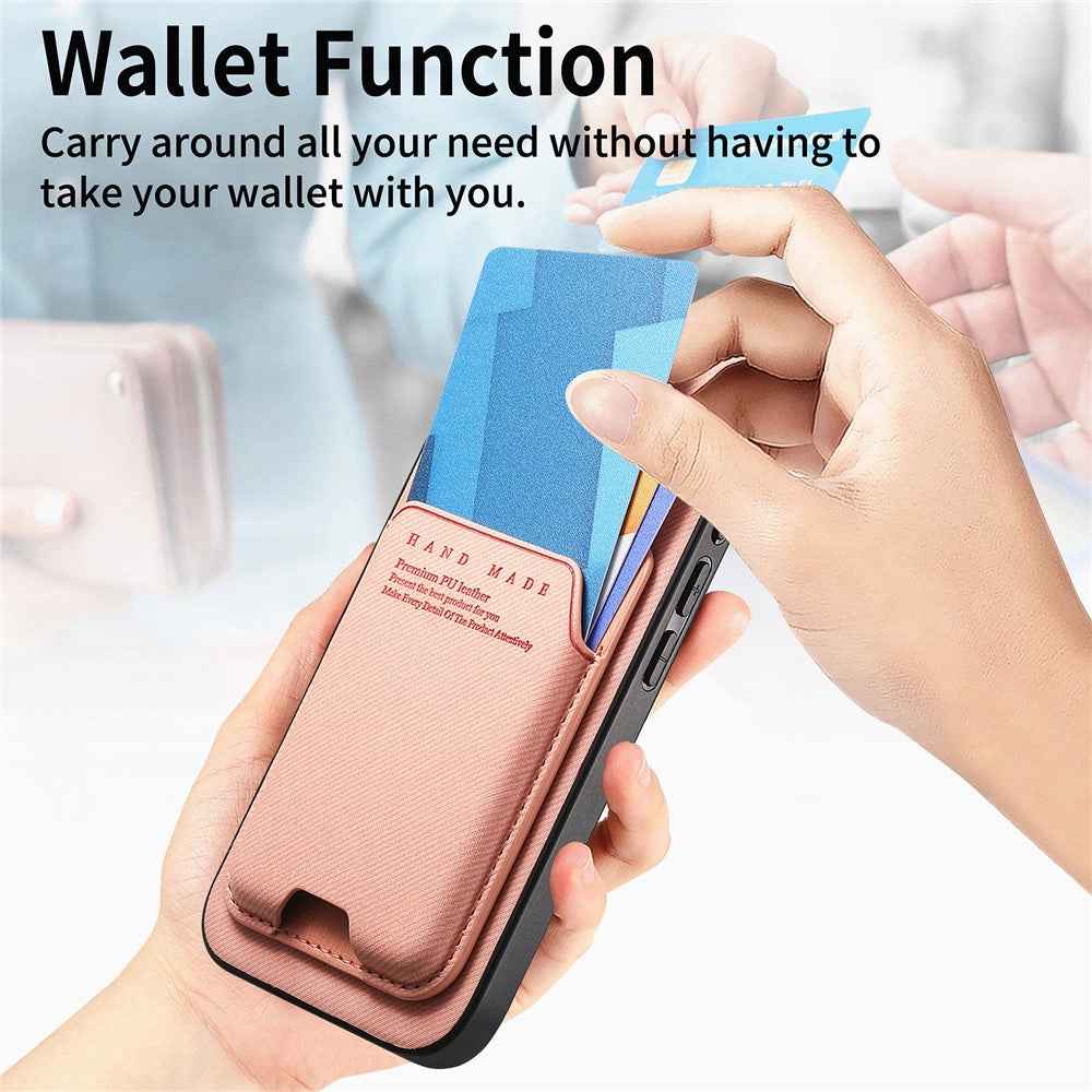 For Samsung Galaxy A57 5G Case Cloth Texture Leather + PC + TPU Phone Cover with Card Holder Kickstand - Pink