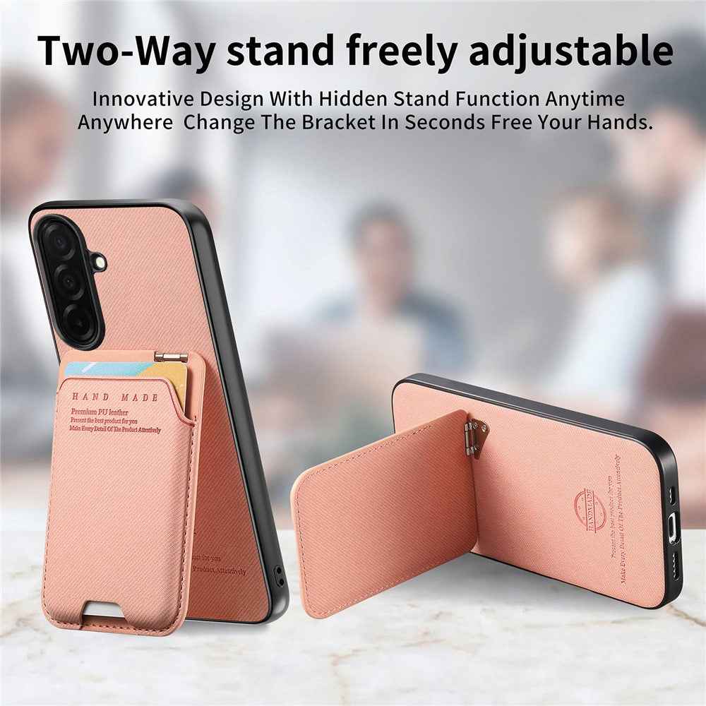 For Samsung Galaxy A57 5G Case Cloth Texture Leather + PC + TPU Phone Cover with Card Holder Kickstand - Pink
