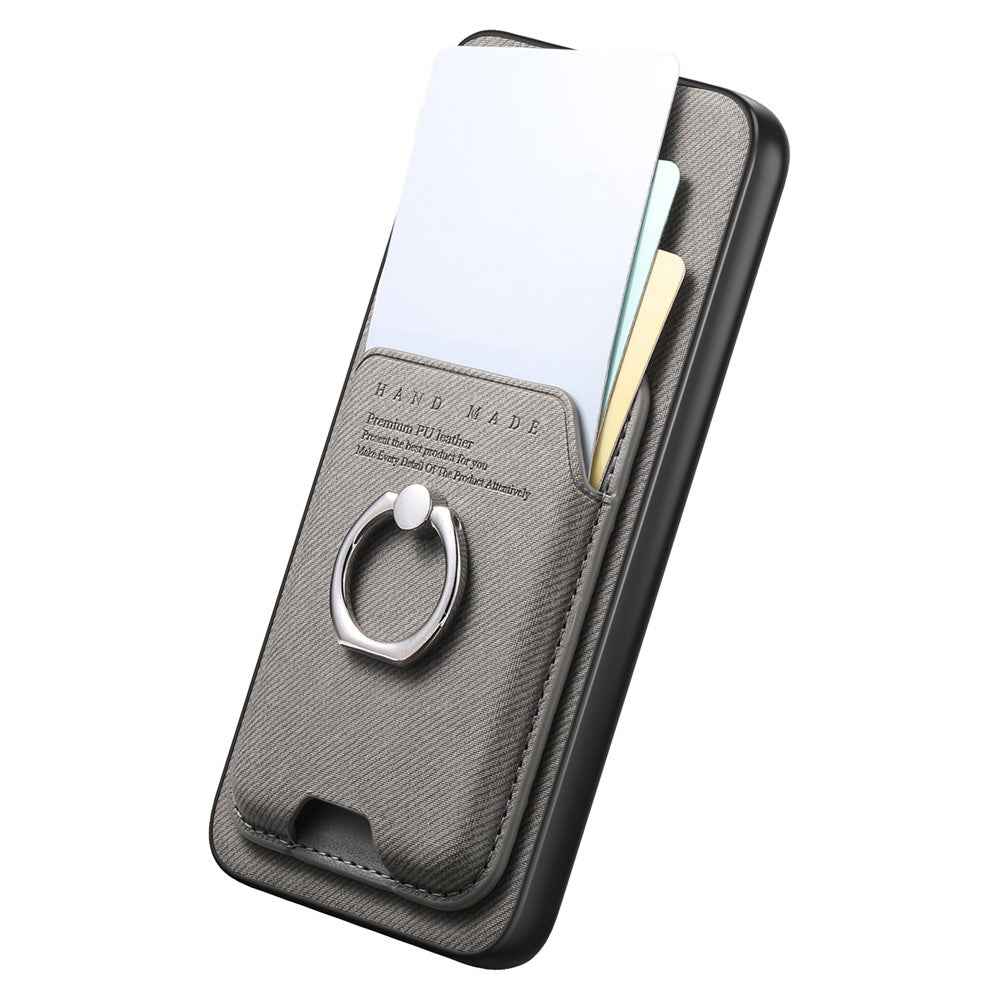 For Samsung Galaxy A57 5G Case Cloth Texture  Leather + PC + TPU Phone Cover with Detachable Magnetic Ring Kickstand Card Holder - Grey