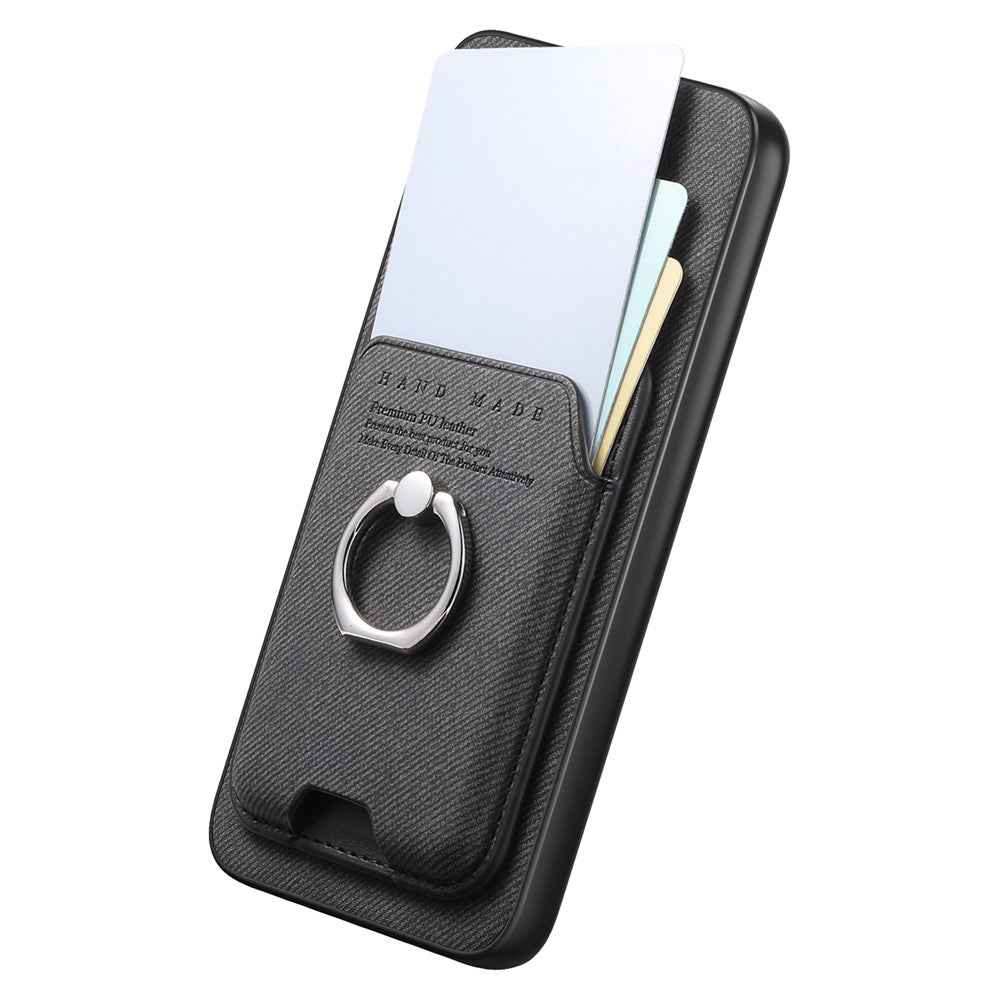 For Samsung Galaxy A57 5G Case Cloth Texture  Leather + PC + TPU Phone Cover with Detachable Magnetic Ring Kickstand Card Holder - Black