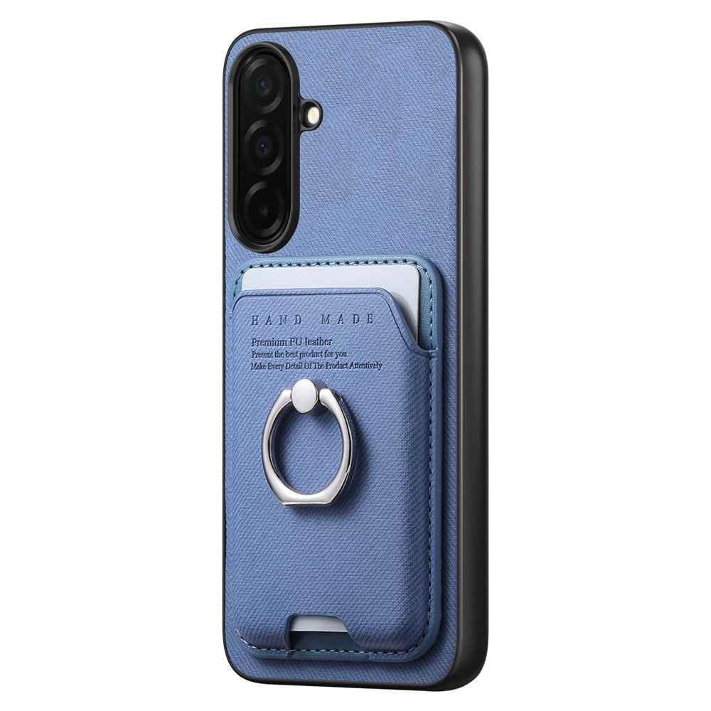 For Samsung Galaxy A57 5G Case Cloth Texture  Leather + PC + TPU Phone Cover with Detachable Magnetic Ring Kickstand Card Holder - Blue