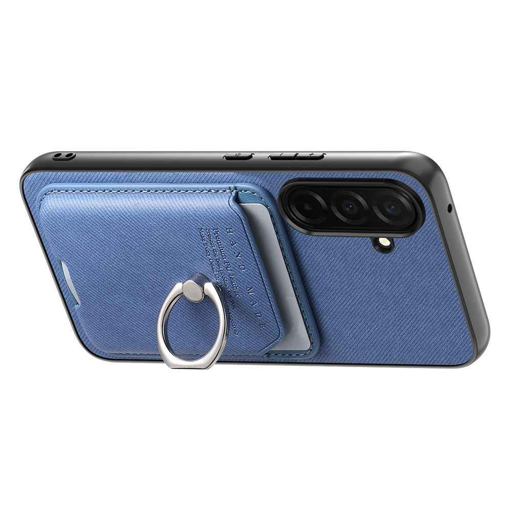 For Samsung Galaxy A57 5G Case Cloth Texture  Leather + PC + TPU Phone Cover with Detachable Magnetic Ring Kickstand Card Holder - Blue