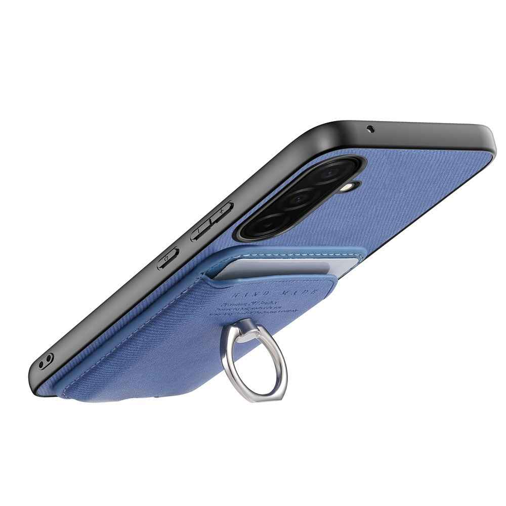 For Samsung Galaxy A57 5G Case Cloth Texture  Leather + PC + TPU Phone Cover with Detachable Magnetic Ring Kickstand Card Holder - Blue