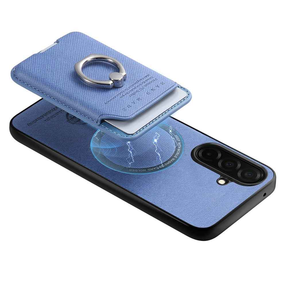 For Samsung Galaxy A57 5G Case Cloth Texture  Leather + PC + TPU Phone Cover with Detachable Magnetic Ring Kickstand Card Holder - Blue