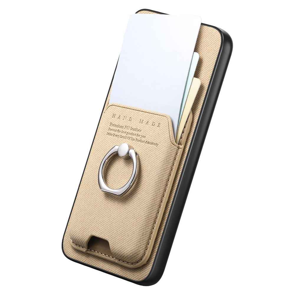 For Samsung Galaxy A57 5G Case Cloth Texture  Leather + PC + TPU Phone Cover with Detachable Magnetic Ring Kickstand Card Holder - Khaki