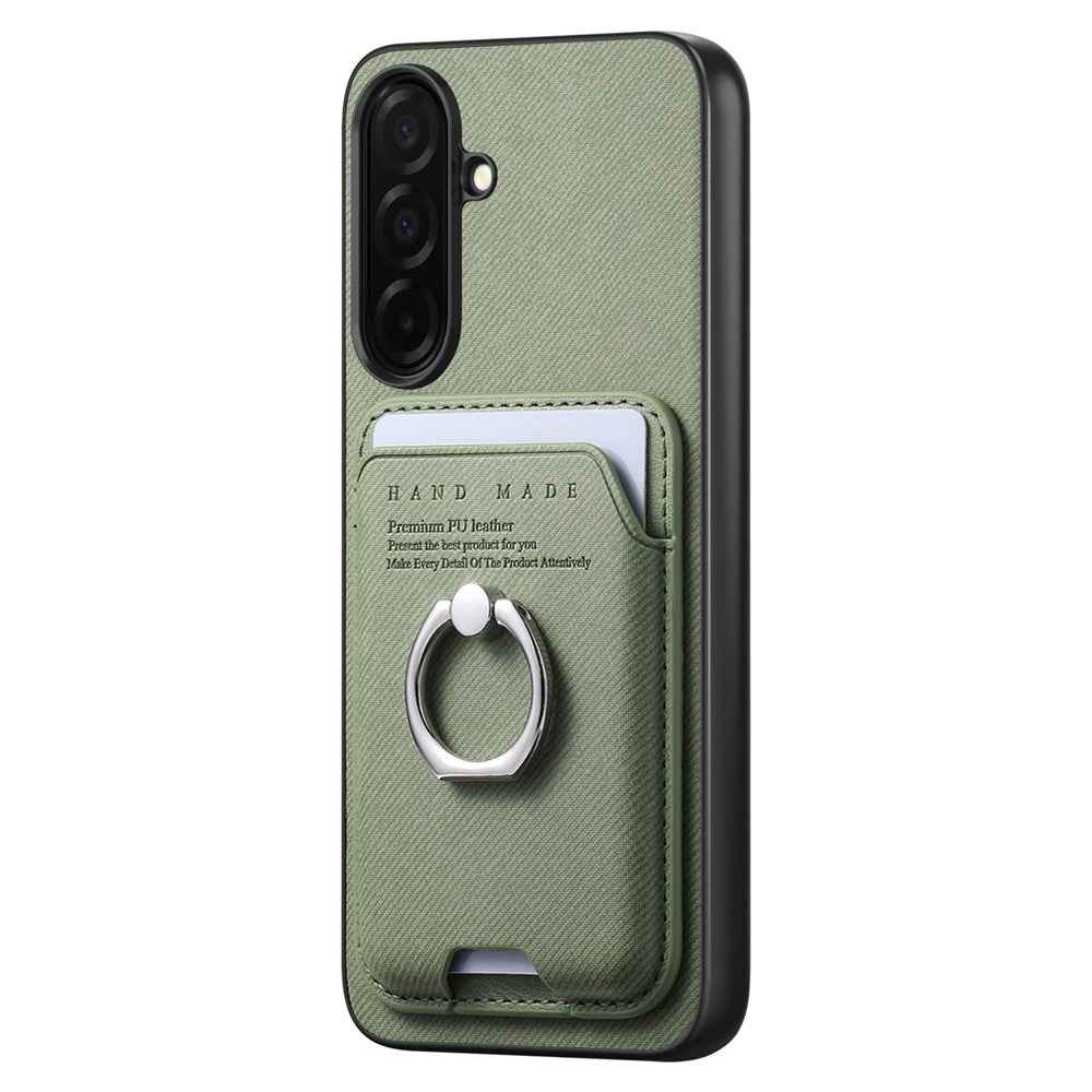 For Samsung Galaxy A57 5G Case Cloth Texture  Leather + PC + TPU Phone Cover with Detachable Magnetic Ring Kickstand Card Holder - Green