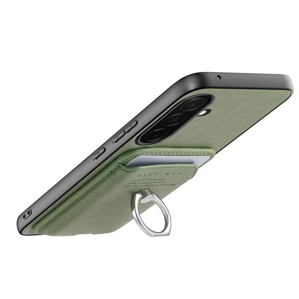 For Samsung Galaxy A57 5G Case Cloth Texture  Leather + PC + TPU Phone Cover with Detachable Magnetic Ring Kickstand Card Holder - Green