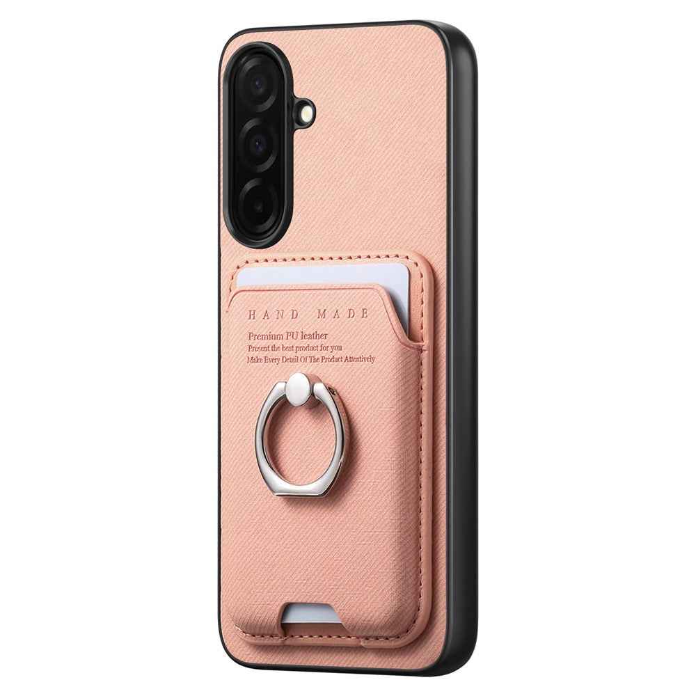 For Samsung Galaxy A57 5G Case Cloth Texture  Leather + PC + TPU Phone Cover with Detachable Magnetic Ring Kickstand Card Holder - Pink