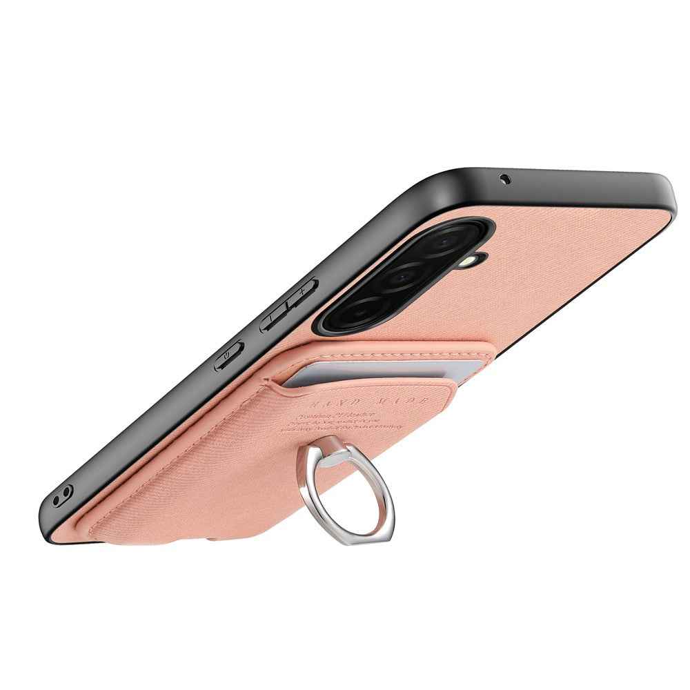 For Samsung Galaxy A57 5G Case Cloth Texture  Leather + PC + TPU Phone Cover with Detachable Magnetic Ring Kickstand Card Holder - Pink