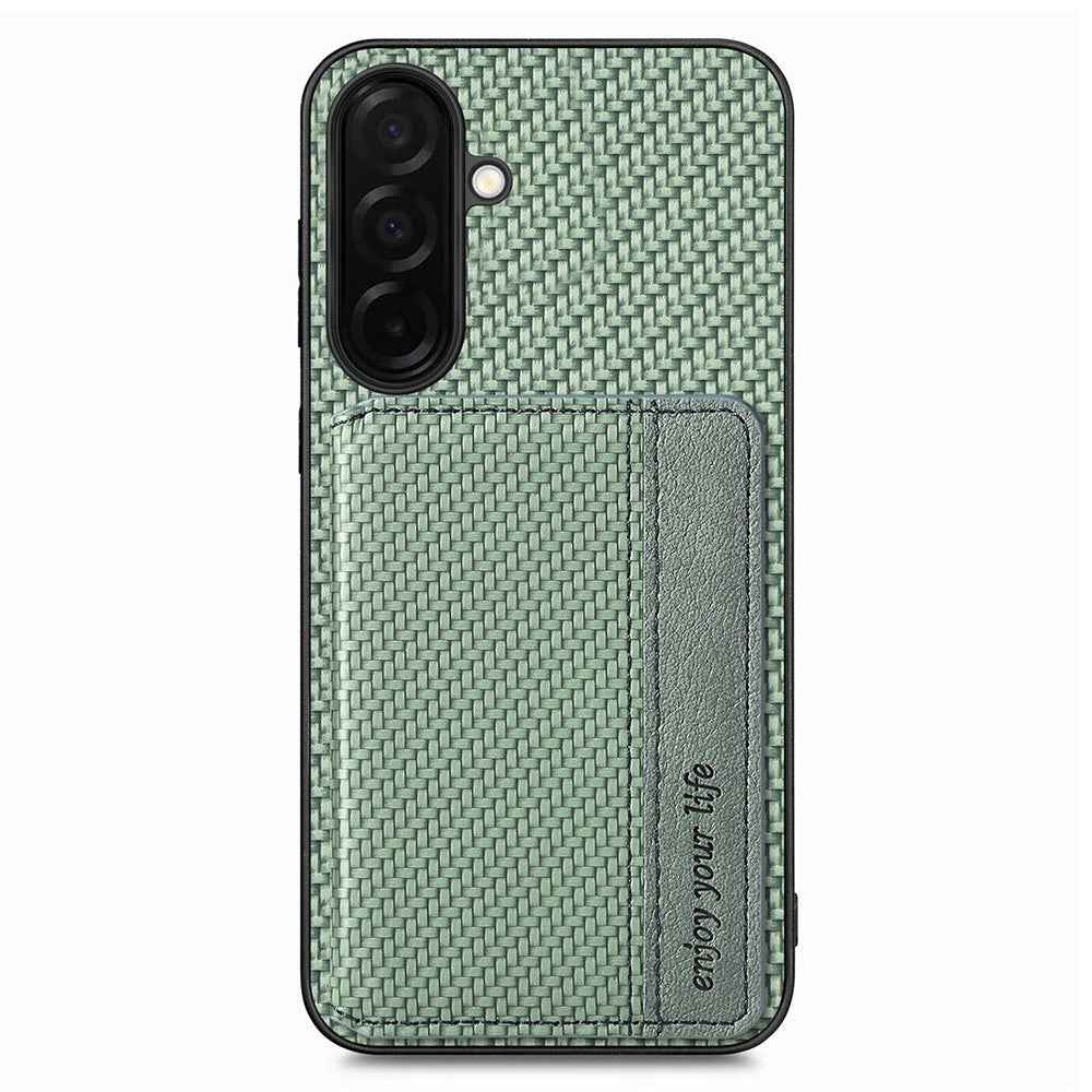 For Samsung Galaxy A57 5G Case RFID Blocking Carbon Fiber Leather Phone Back Cover with Card Holder - Green