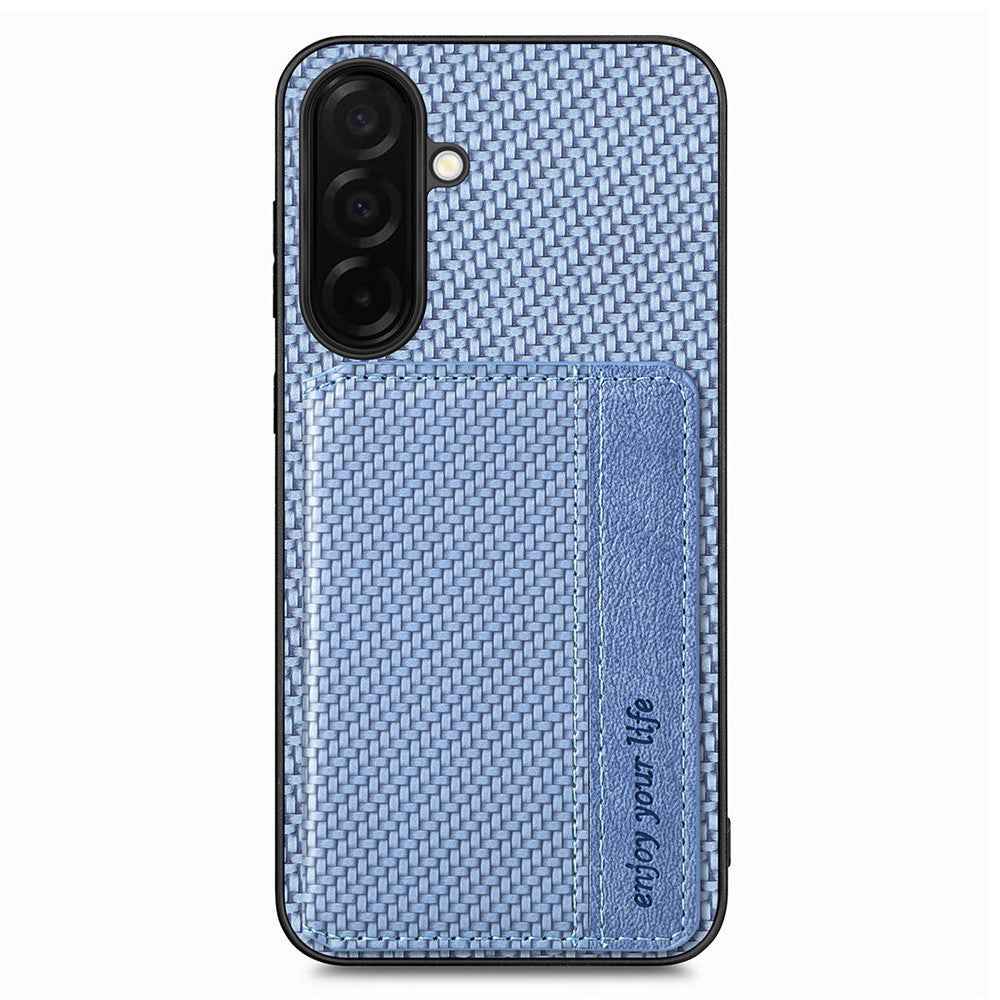 For Samsung Galaxy A57 5G Case RFID Blocking Carbon Fiber Leather Phone Back Cover with Card Holder - Blue