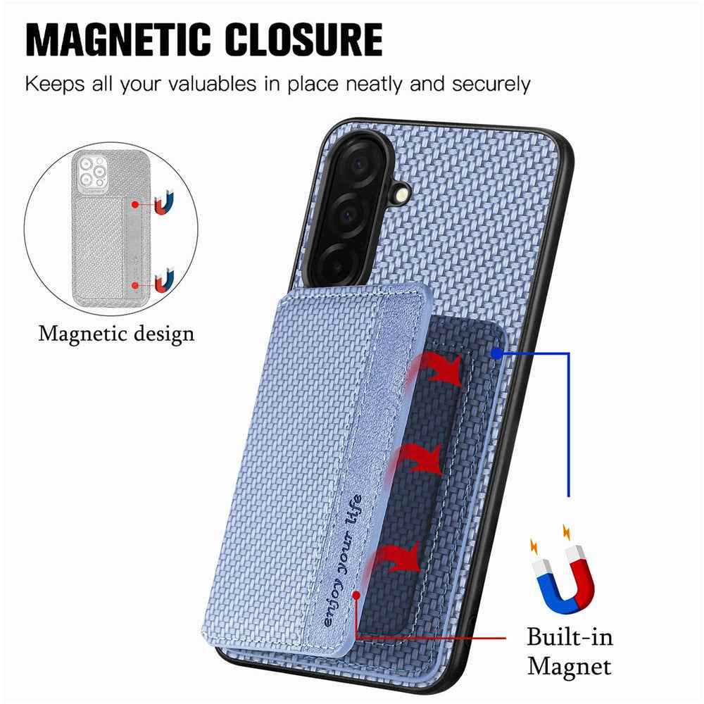For Samsung Galaxy A57 5G Case RFID Blocking Carbon Fiber Leather Phone Back Cover with Card Holder - Blue