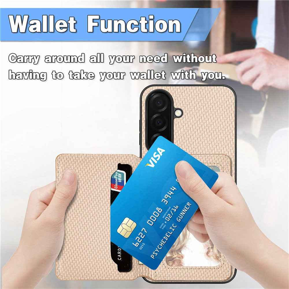 For Samsung Galaxy A57 5G Case RFID Blocking Carbon Fiber Leather Phone Back Cover with Card Holder - Blue