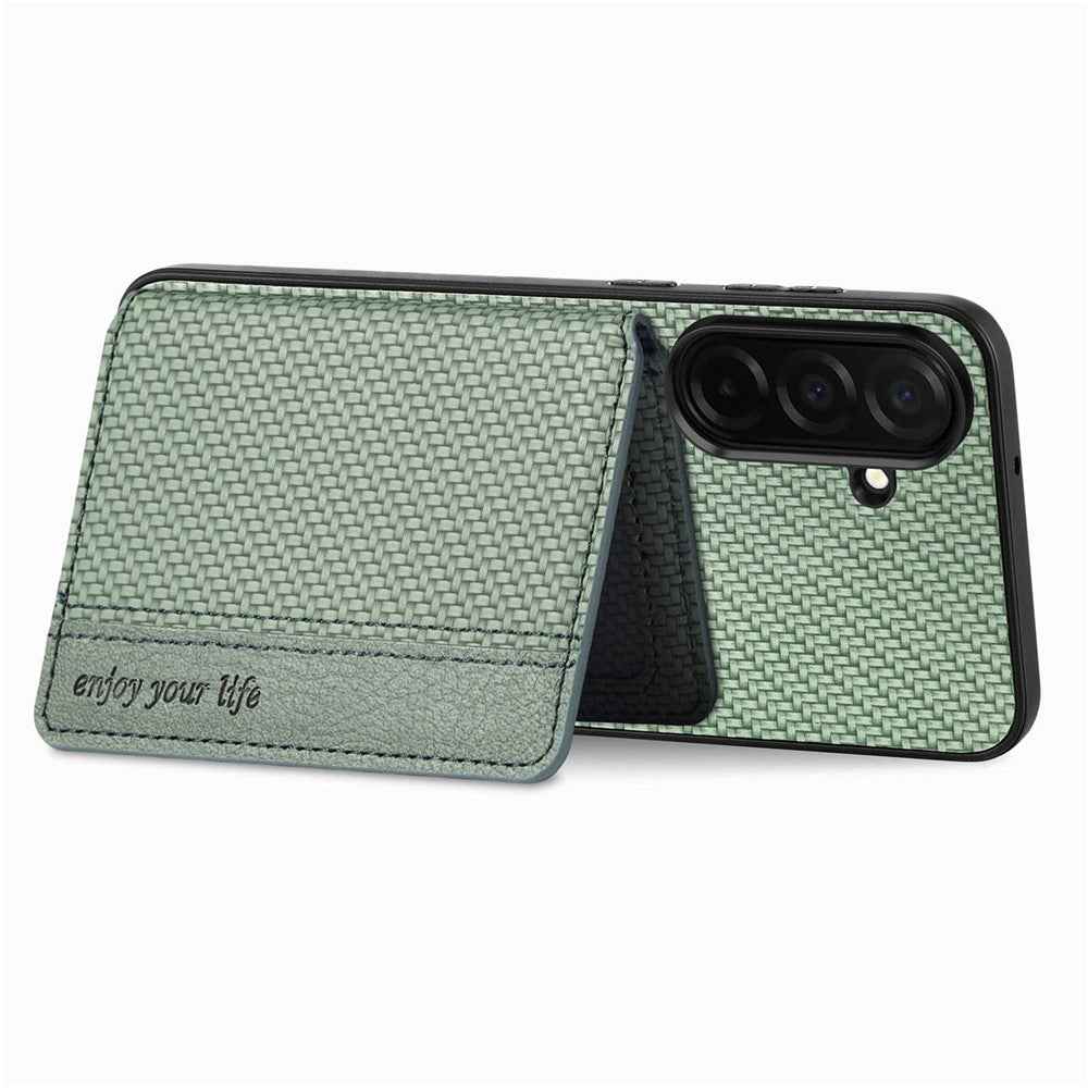 For Samsung Galaxy A57 5G Case RFID Blocking Carbon Fiber Leather Phone Back Cover with Card Holder - Apricot
