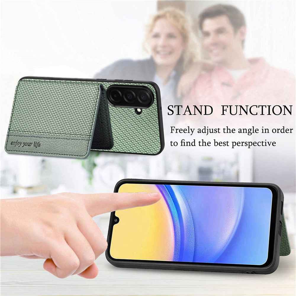 For Samsung Galaxy A57 5G Case RFID Blocking Carbon Fiber Leather Phone Back Cover with Card Holder - Apricot
