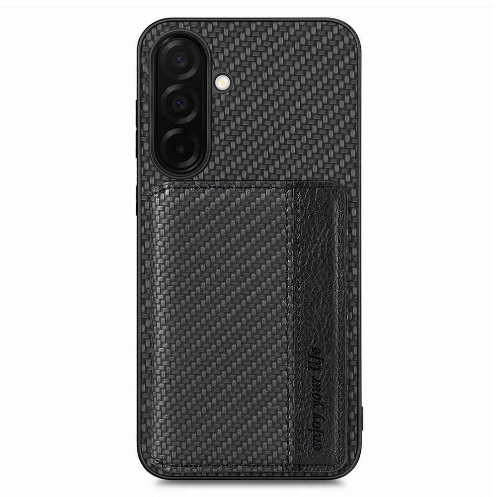 For Samsung Galaxy A57 5G Case RFID Blocking Carbon Fiber Leather Phone Back Cover with Card Holder - Black