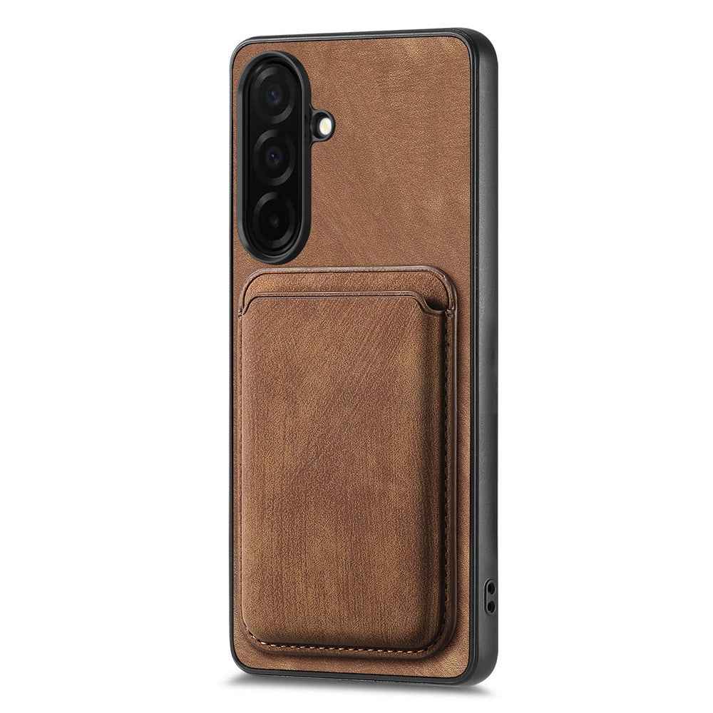 For Samsung Galaxy A57 5G Magnetic Case Retro Leather + TPU Phone Cover with Detachable Card Slot - Brown
