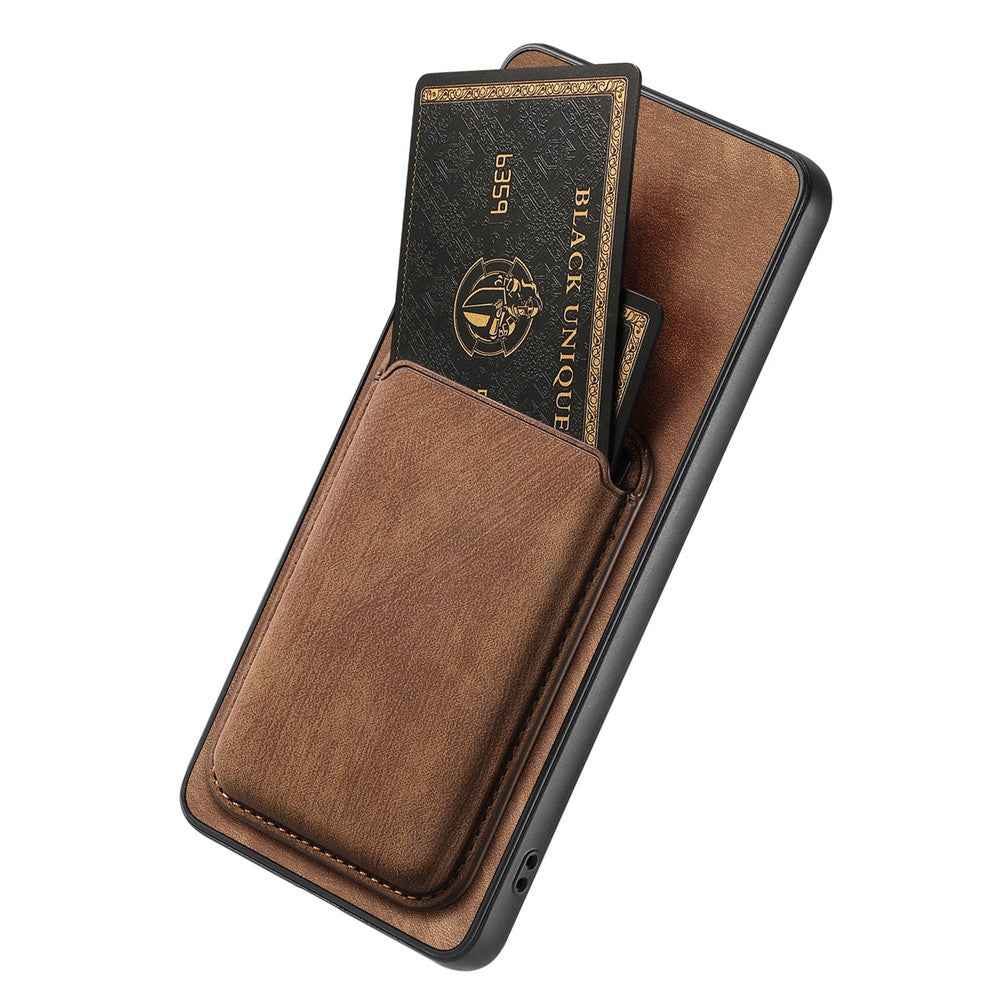 For Samsung Galaxy A57 5G Magnetic Case Retro Leather + TPU Phone Cover with Detachable Card Slot - Brown