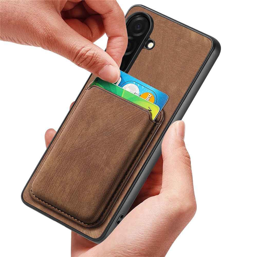 For Samsung Galaxy A57 5G Magnetic Case Retro Leather + TPU Phone Cover with Detachable Card Slot - Brown