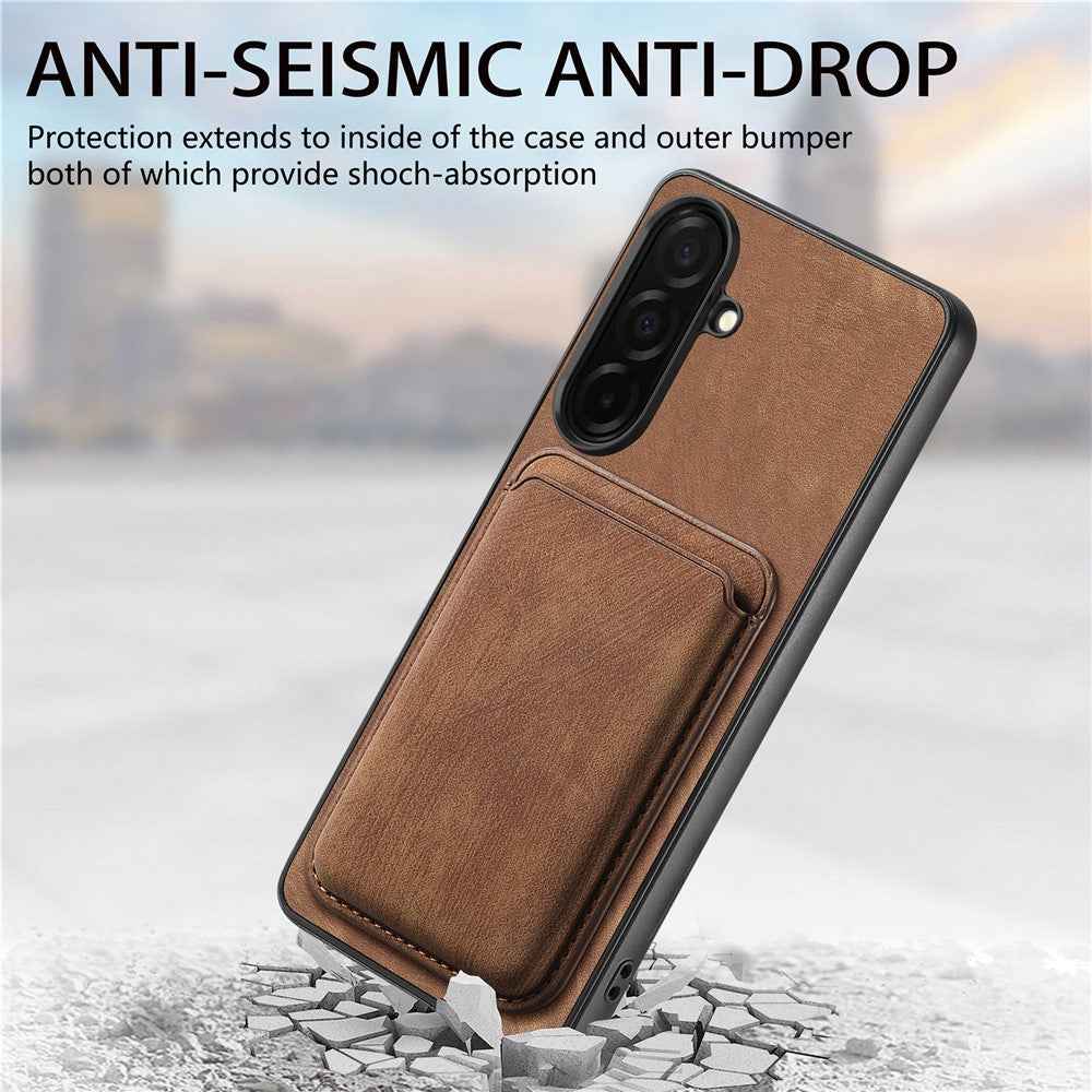 For Samsung Galaxy A57 5G Magnetic Case Retro Leather + TPU Phone Cover with Detachable Card Slot - Brown