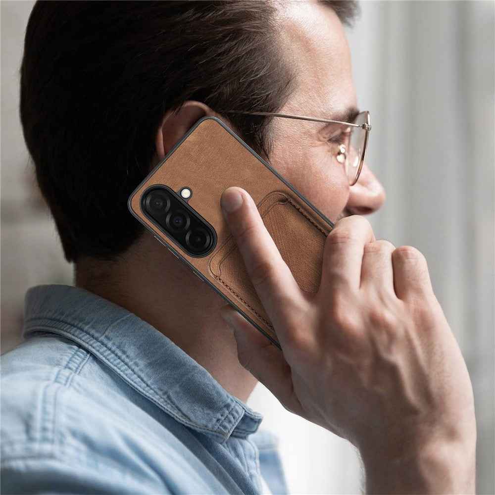 For Samsung Galaxy A57 5G Magnetic Case Retro Leather + TPU Phone Cover with Detachable Card Slot - Brown