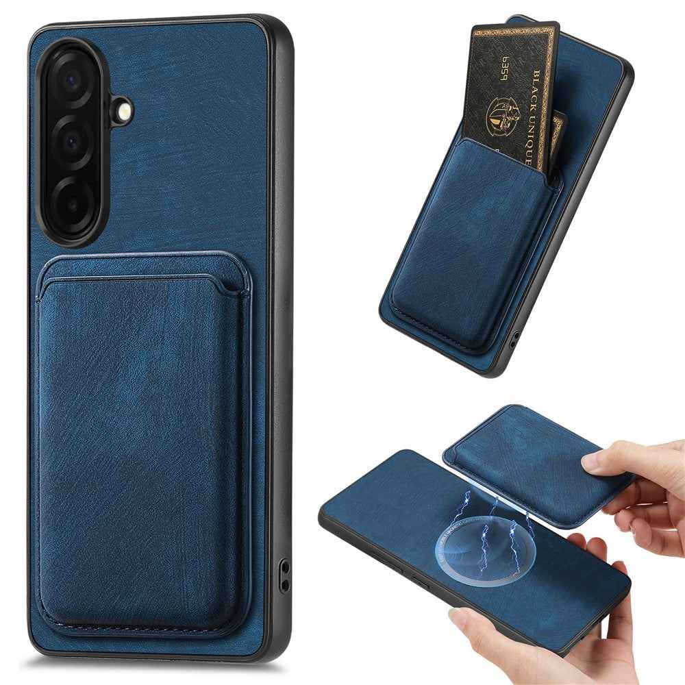 For Samsung Galaxy A57 5G Magnetic Case Retro Leather + TPU Phone Cover with Detachable Card Slot - Blue