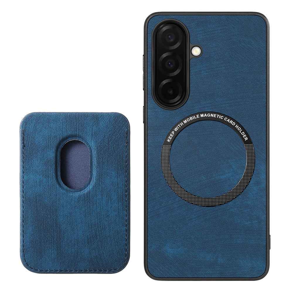 For Samsung Galaxy A57 5G Magnetic Case Retro Leather + TPU Phone Cover with Detachable Card Slot - Blue