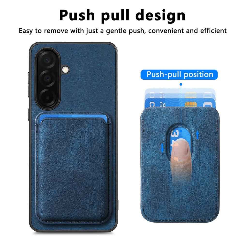 For Samsung Galaxy A57 5G Magnetic Case Retro Leather + TPU Phone Cover with Detachable Card Slot - Blue