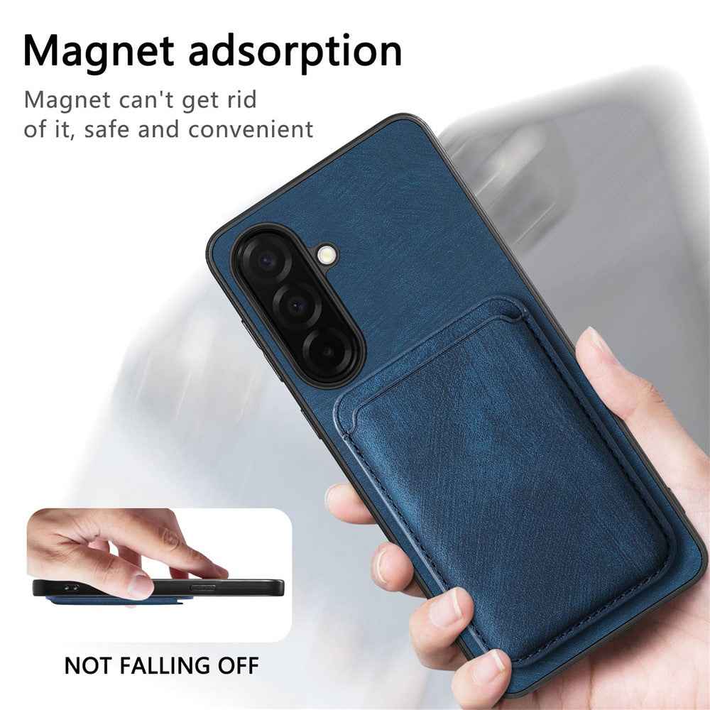 For Samsung Galaxy A57 5G Magnetic Case Retro Leather + TPU Phone Cover with Detachable Card Slot - Blue