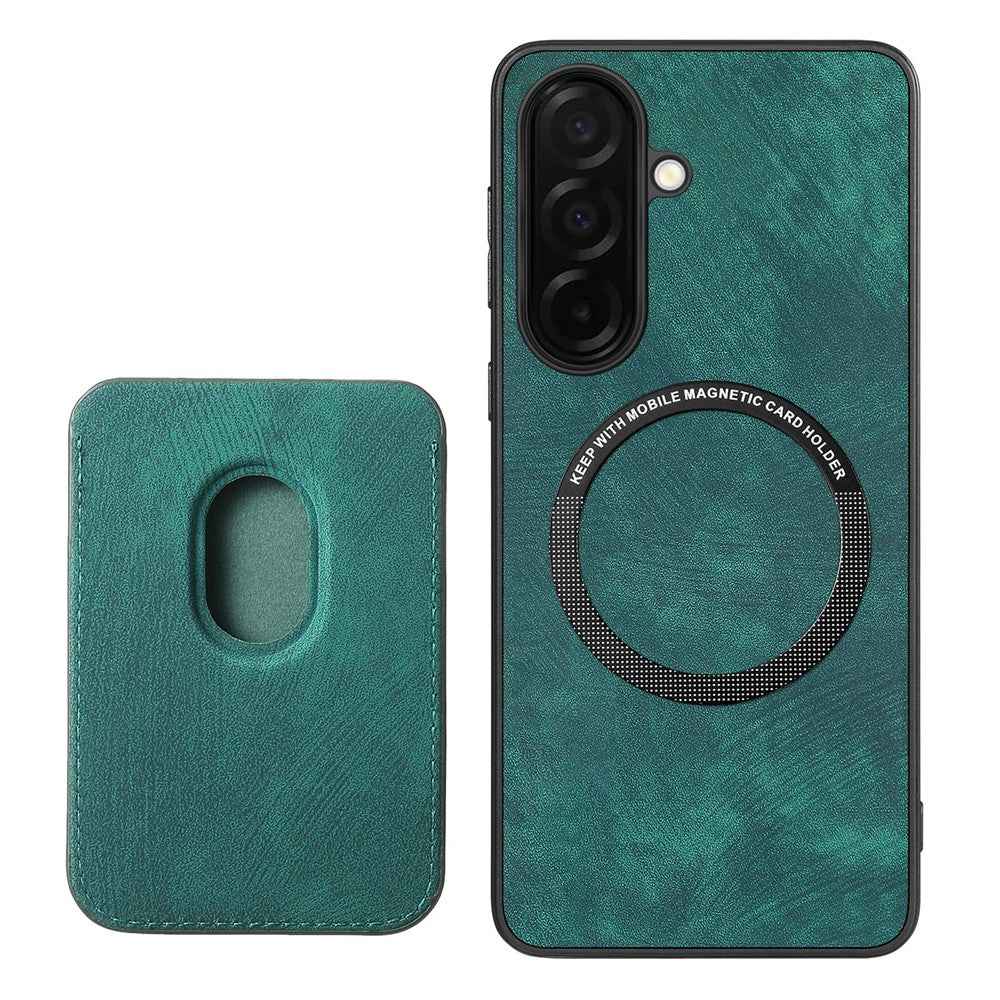 For Samsung Galaxy A57 5G Magnetic Case Retro Leather + TPU Phone Cover with Detachable Card Slot - Green