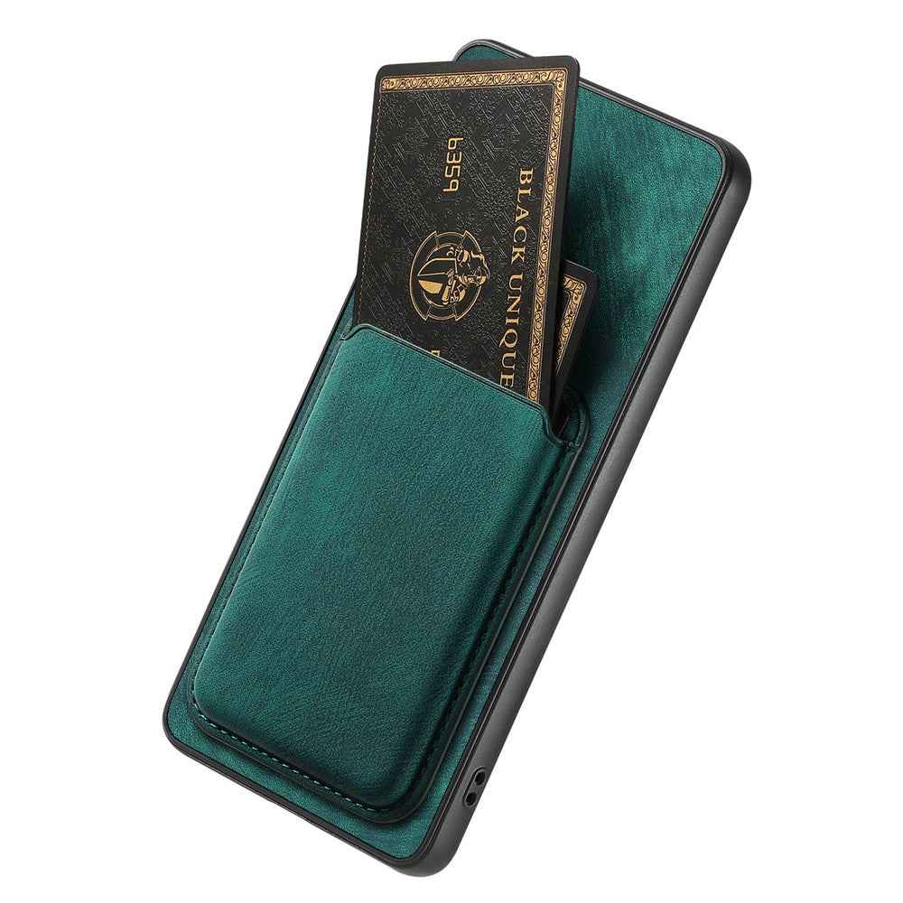 For Samsung Galaxy A57 5G Magnetic Case Retro Leather + TPU Phone Cover with Detachable Card Slot - Green