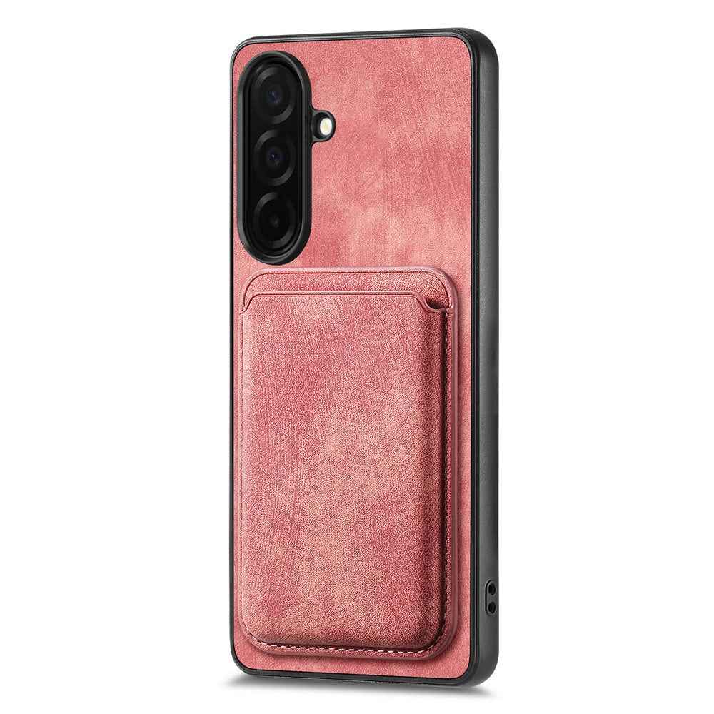 For Samsung Galaxy A57 5G Magnetic Case Retro Leather + TPU Phone Cover with Detachable Card Slot - Pink