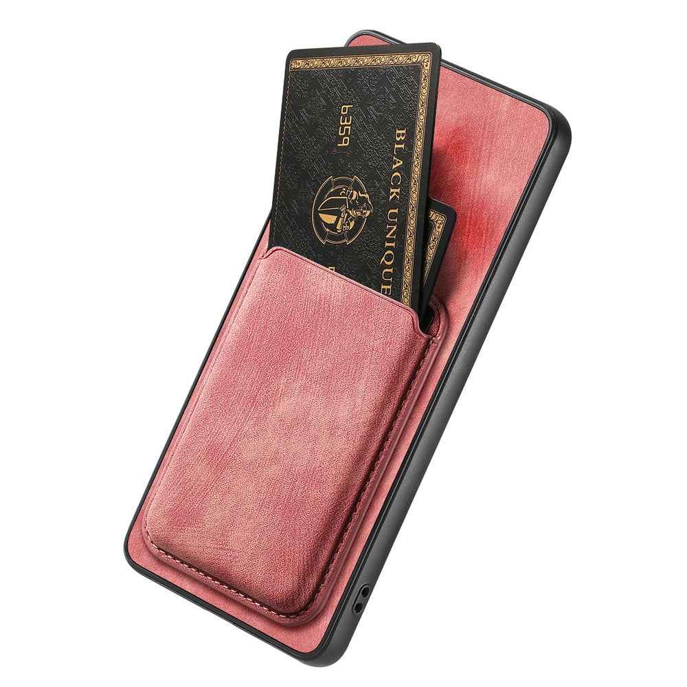 For Samsung Galaxy A57 5G Magnetic Case Retro Leather + TPU Phone Cover with Detachable Card Slot - Pink
