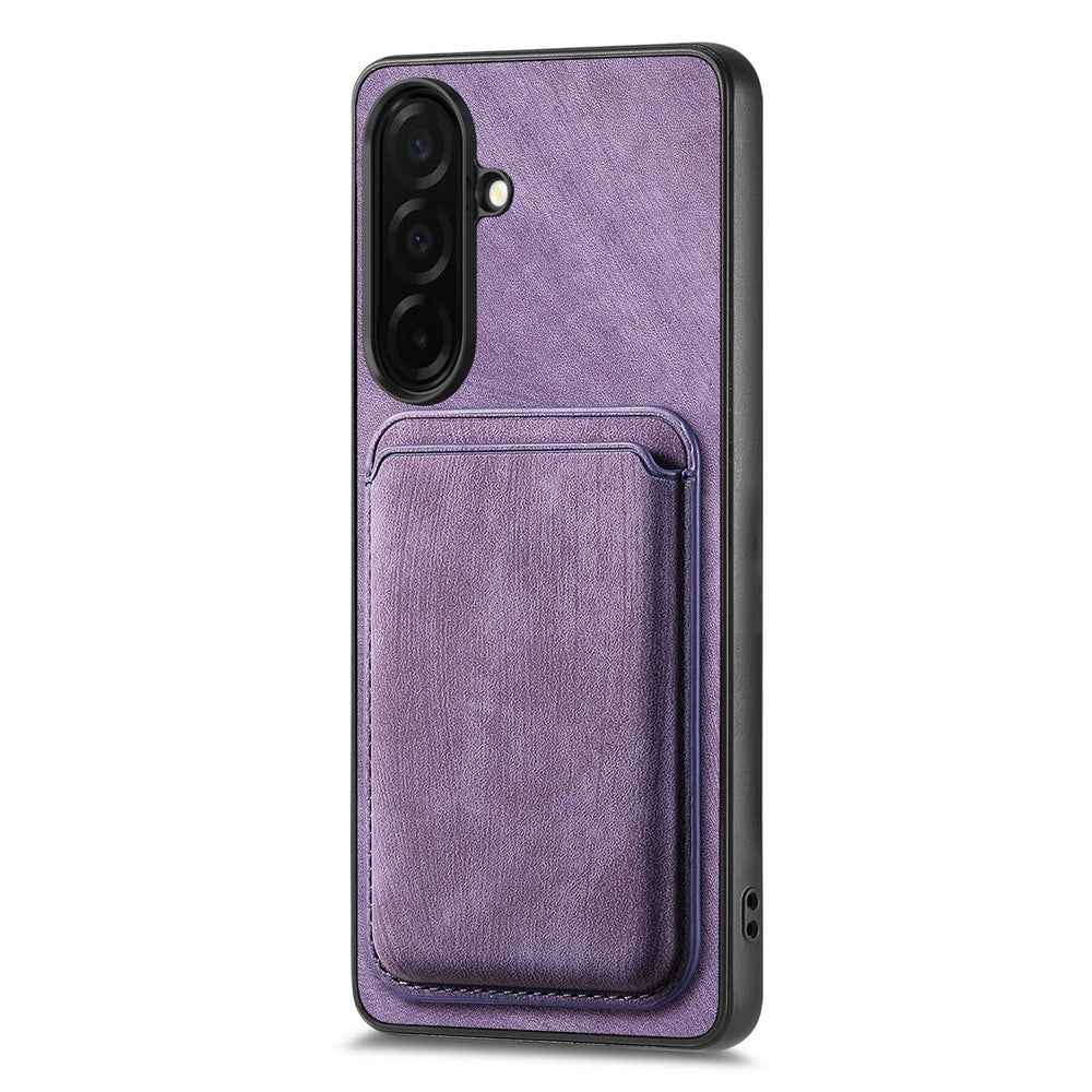 For Samsung Galaxy A57 5G Magnetic Case Retro Leather + TPU Phone Cover with Detachable Card Slot - Purple