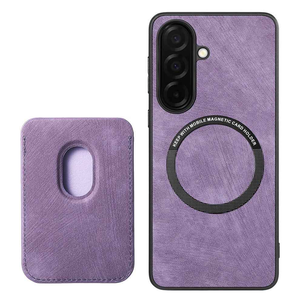 For Samsung Galaxy A57 5G Magnetic Case Retro Leather + TPU Phone Cover with Detachable Card Slot - Purple