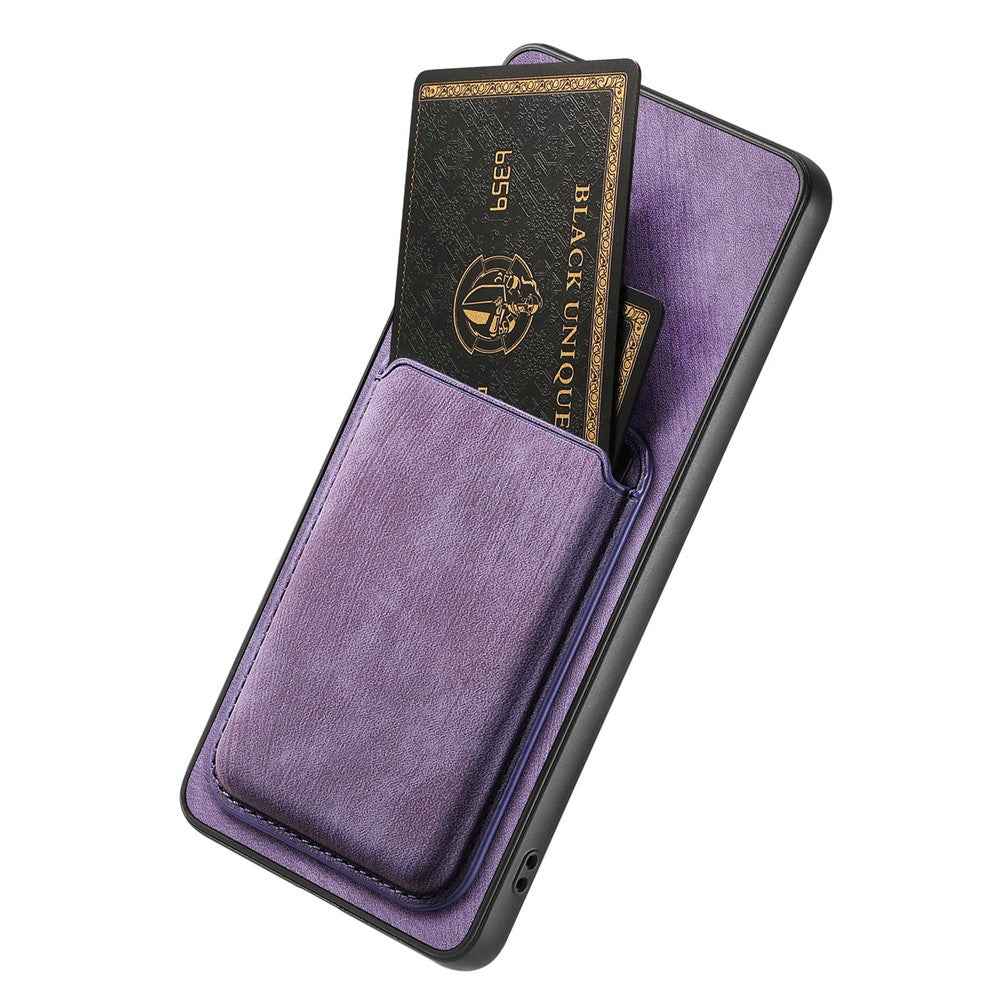For Samsung Galaxy A57 5G Magnetic Case Retro Leather + TPU Phone Cover with Detachable Card Slot - Purple