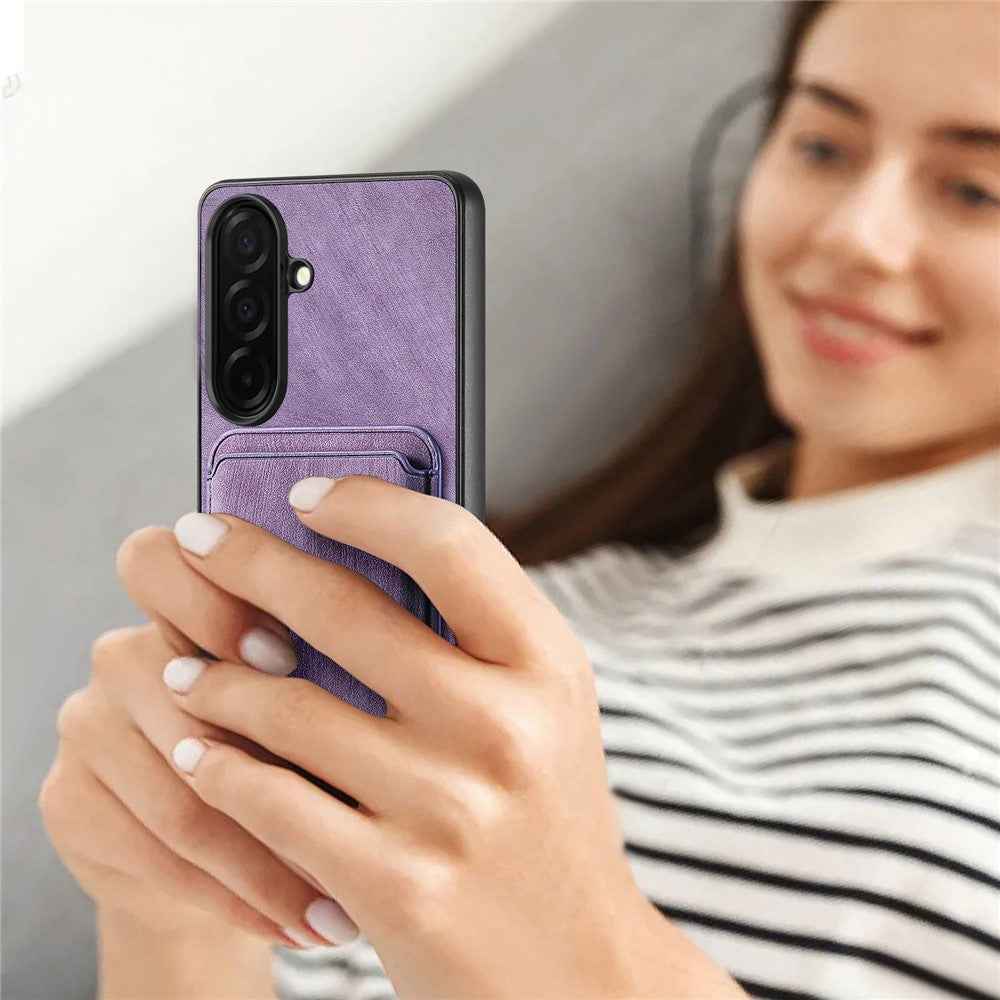 For Samsung Galaxy A57 5G Magnetic Case Retro Leather + TPU Phone Cover with Detachable Card Slot - Purple